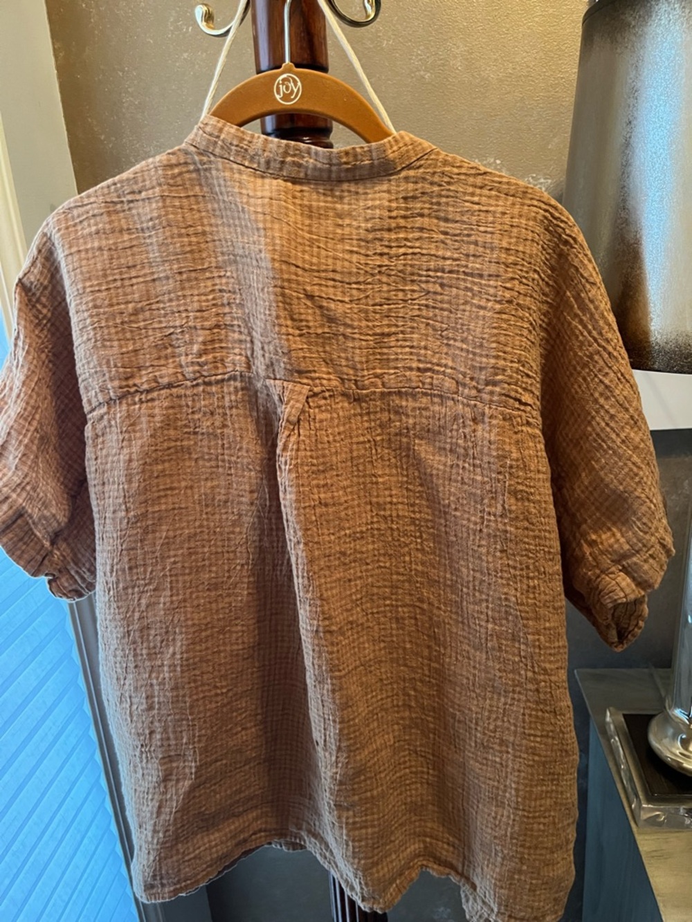 Eileen Fisher Casual Short-Sleeve Button Front Top - Chestnut/Tan Size:XL - Picture 6 of 9